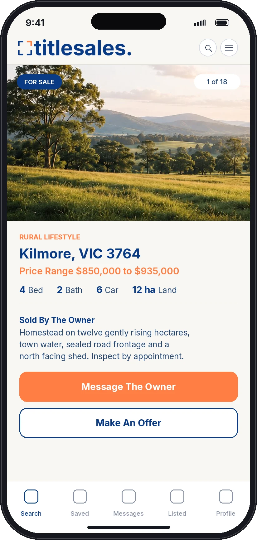 A property listing open in the Title Sales app