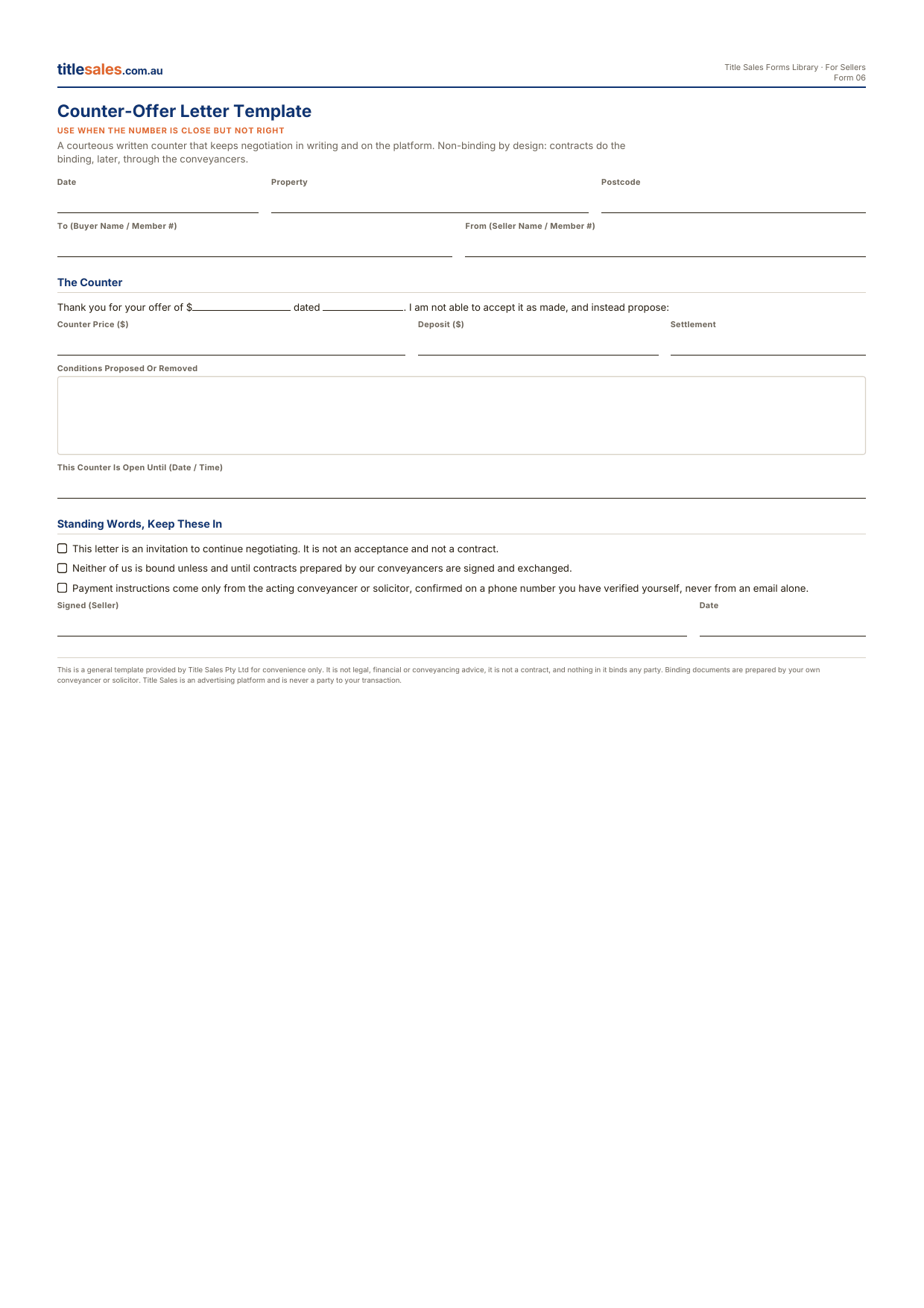 Counter-Offer Letter Template, first sheet