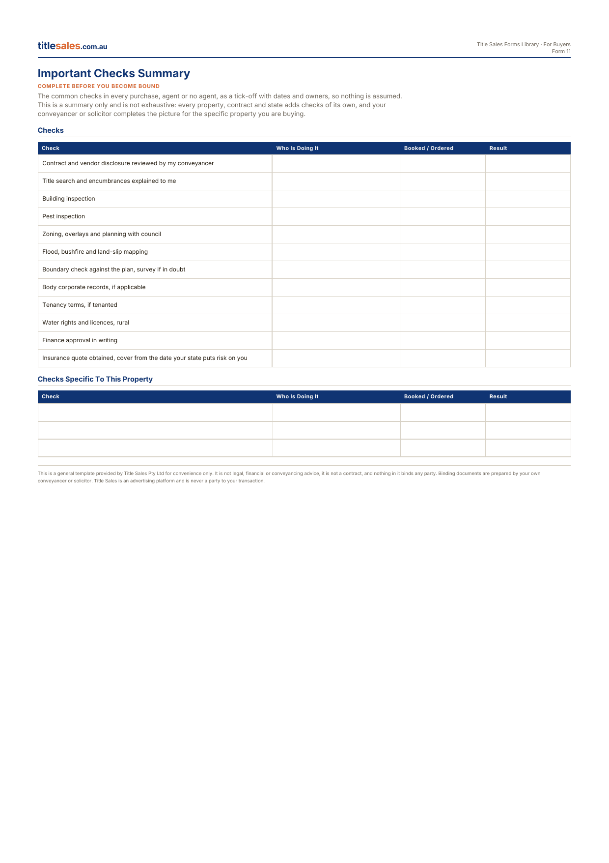 Important Checks Summary, first sheet